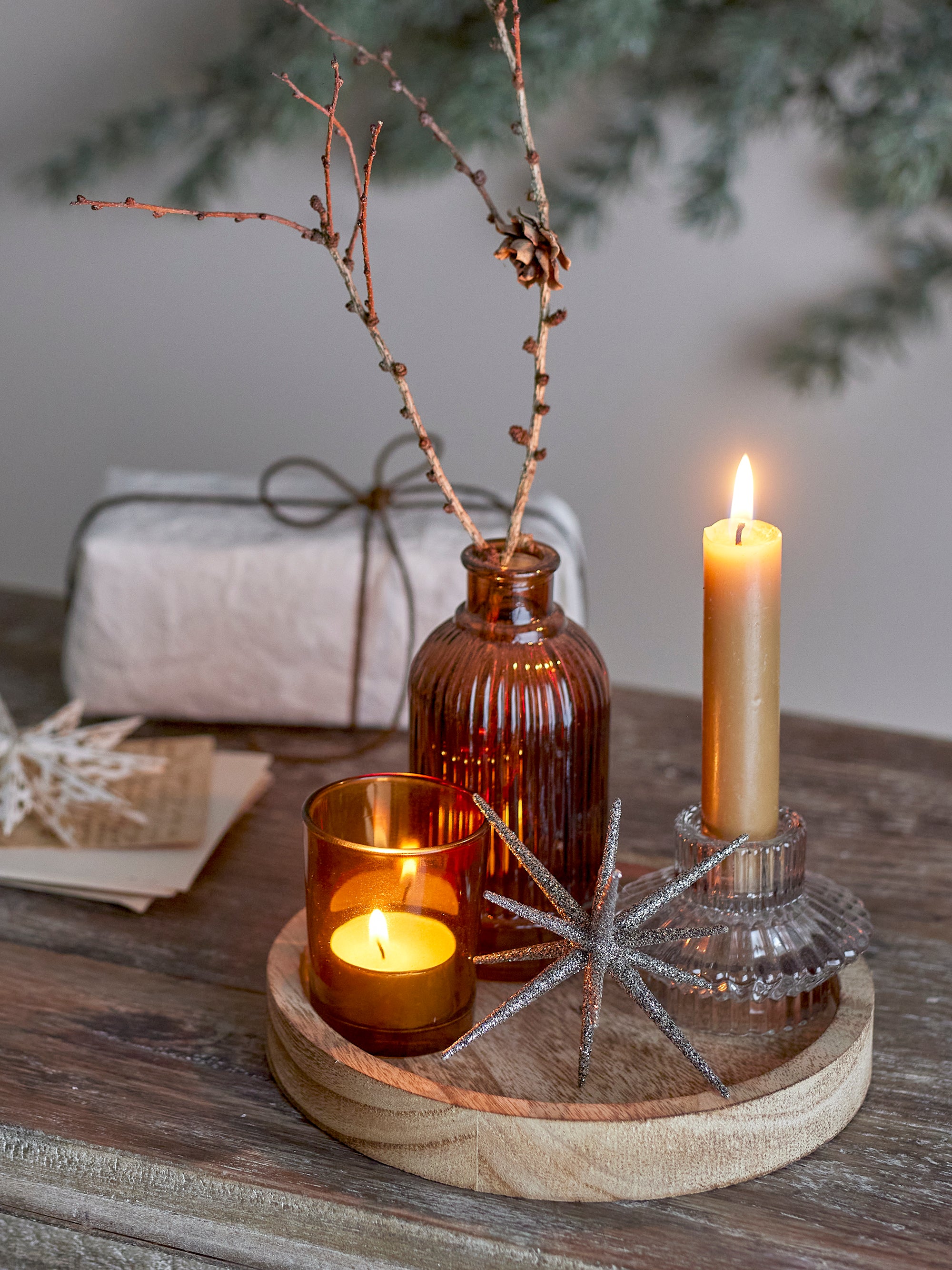 Bloomingville Sanga Bricka med Votiv, Brun, Glas