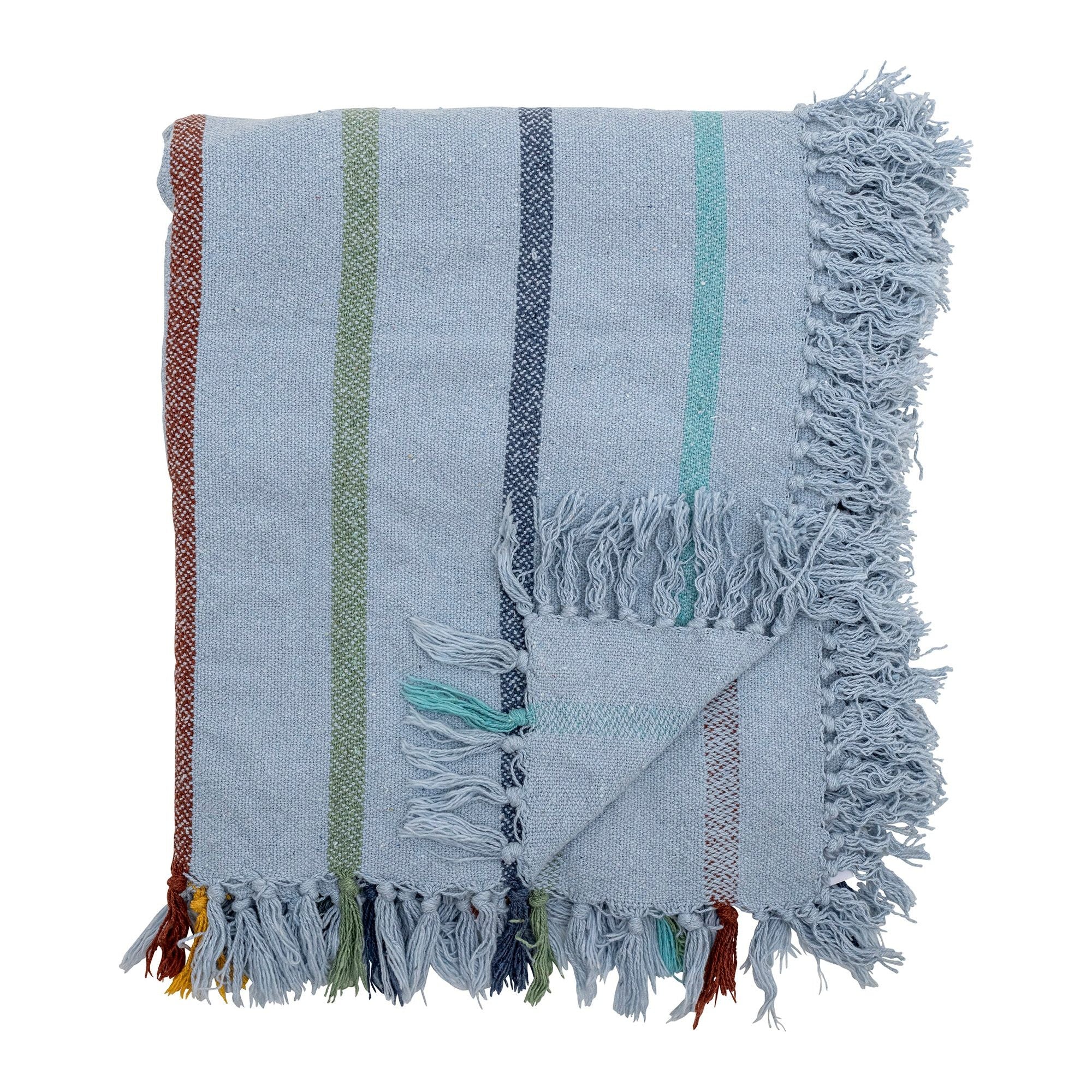 Bloomingville Mini Frey Pläd, Blå, Återvunnen Bomull