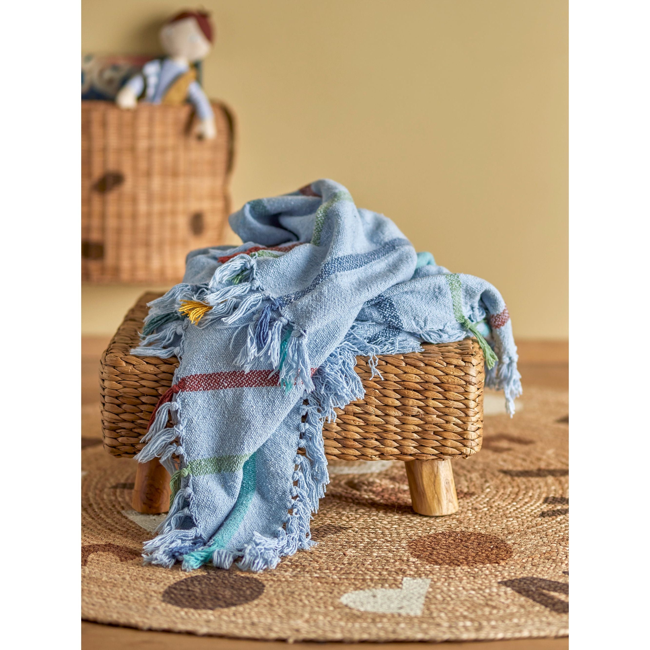 Bloomingville Mini Frey Pläd, Blå, Återvunnen Bomull