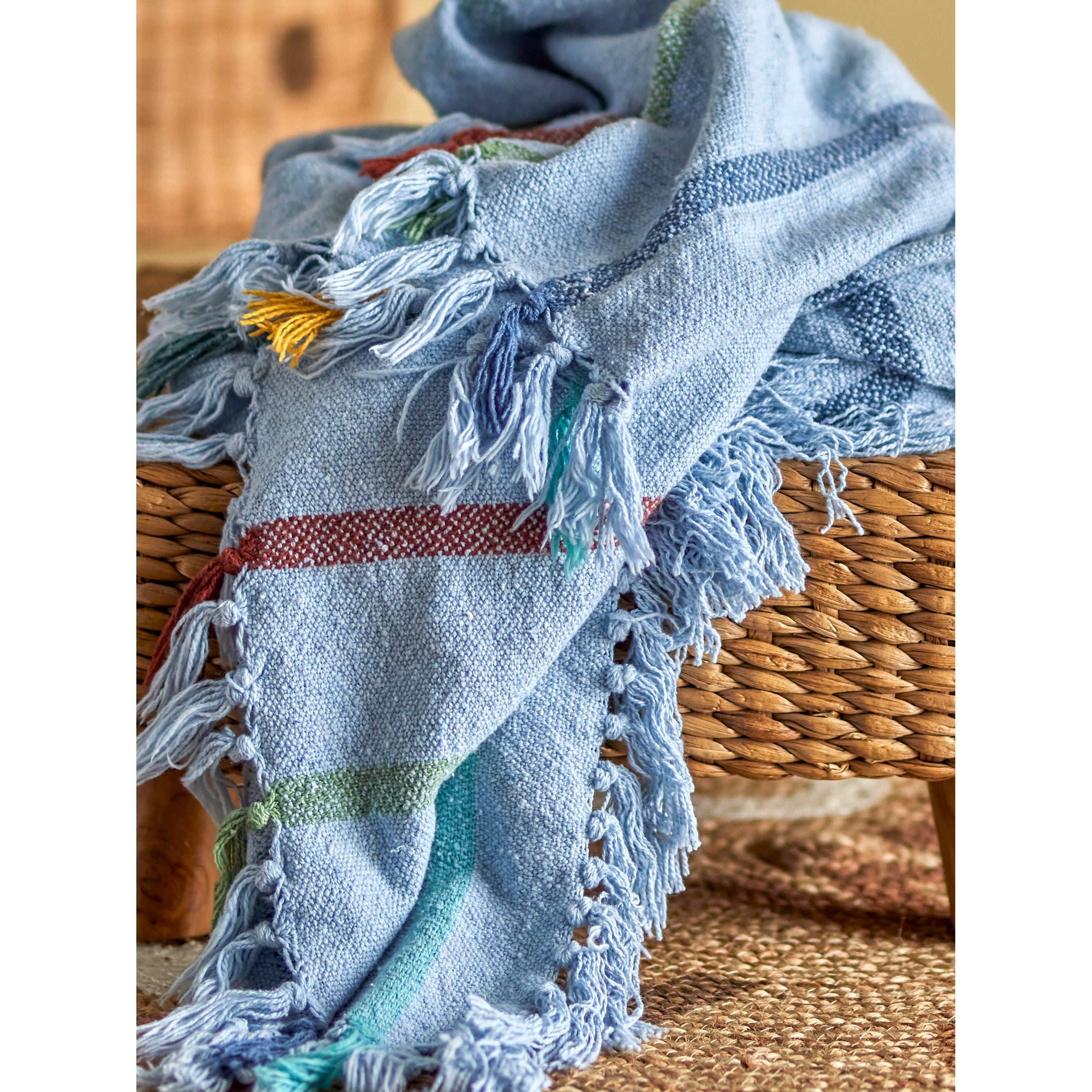 Bloomingville Mini Frey Pläd, Blå, Återvunnen Bomull