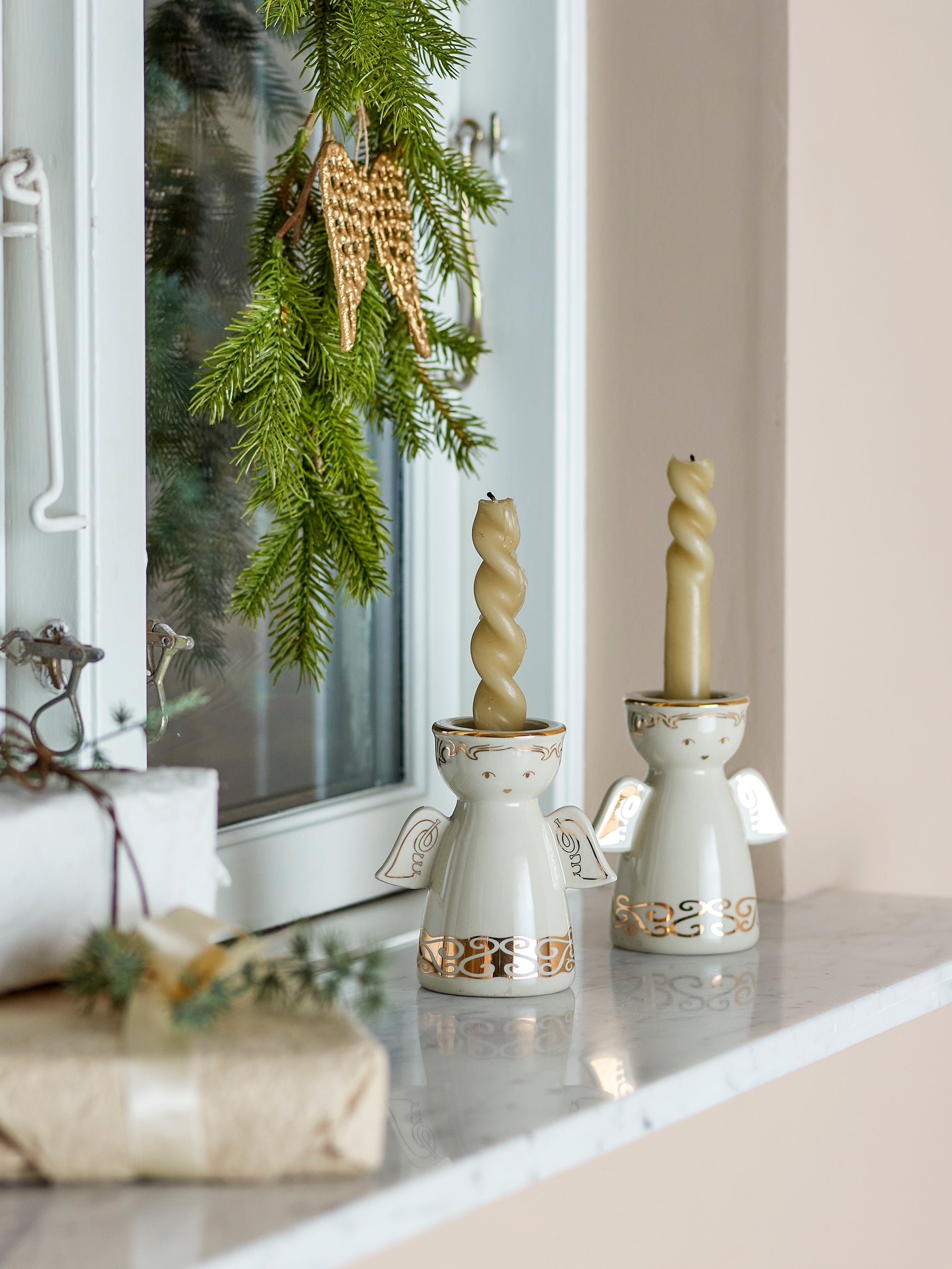 Bloomingville Faella Votiv- & Ljuslykta, Vit, Stengods