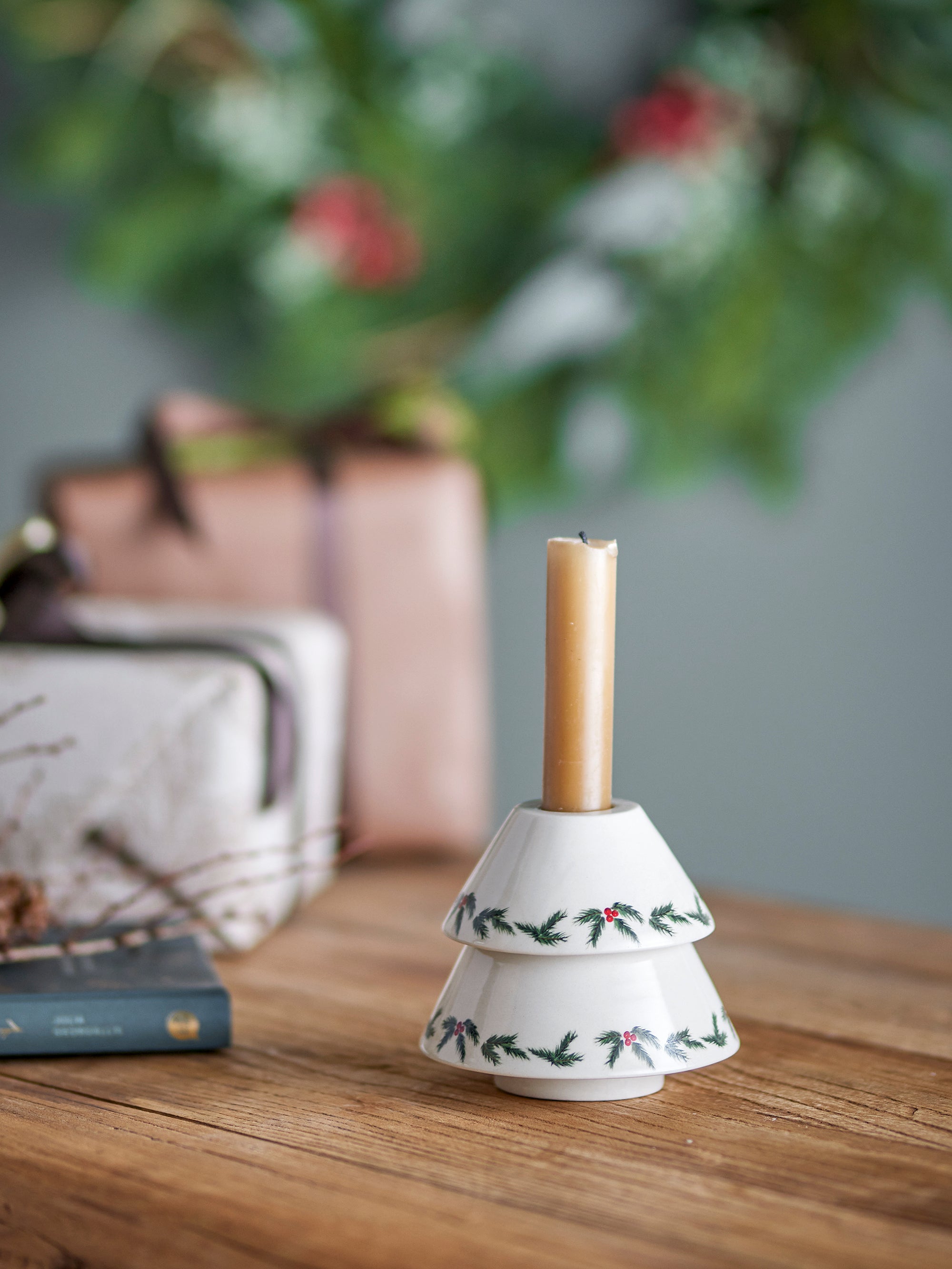 Bloomingville Berry Ljuslykta, Vit, Stengods