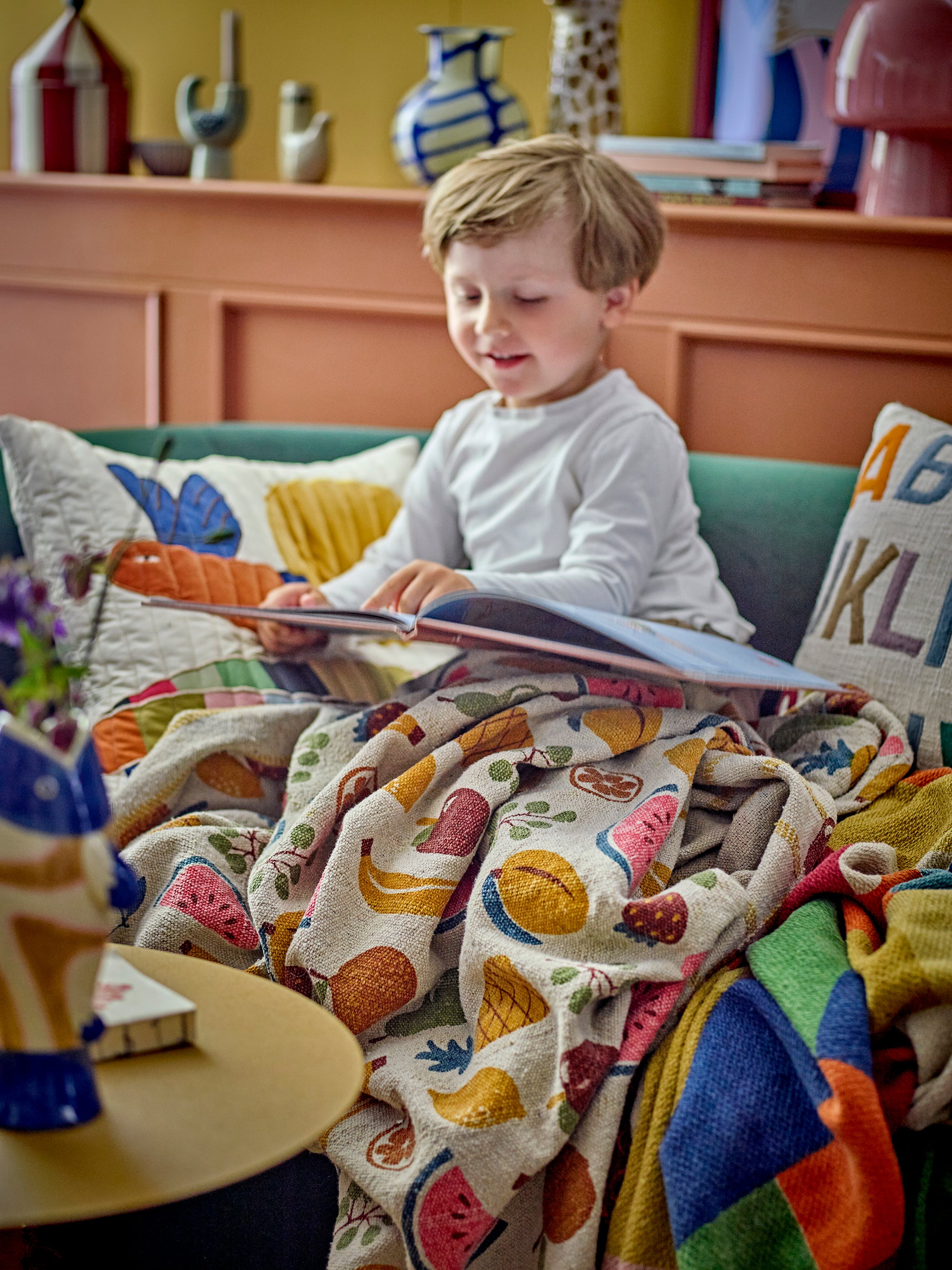 Bloomingville Mini Fruitta Pläd, Multi, Återvunnen Bomull