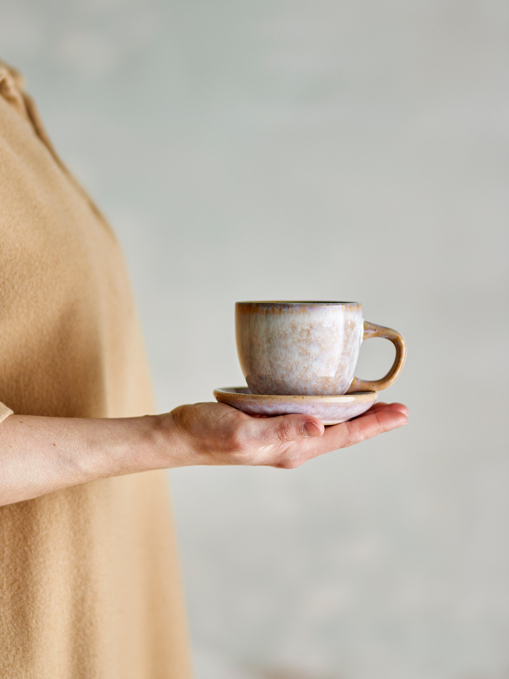 Bloomingville Brenta Kopp med Fat, Rose, Stengods