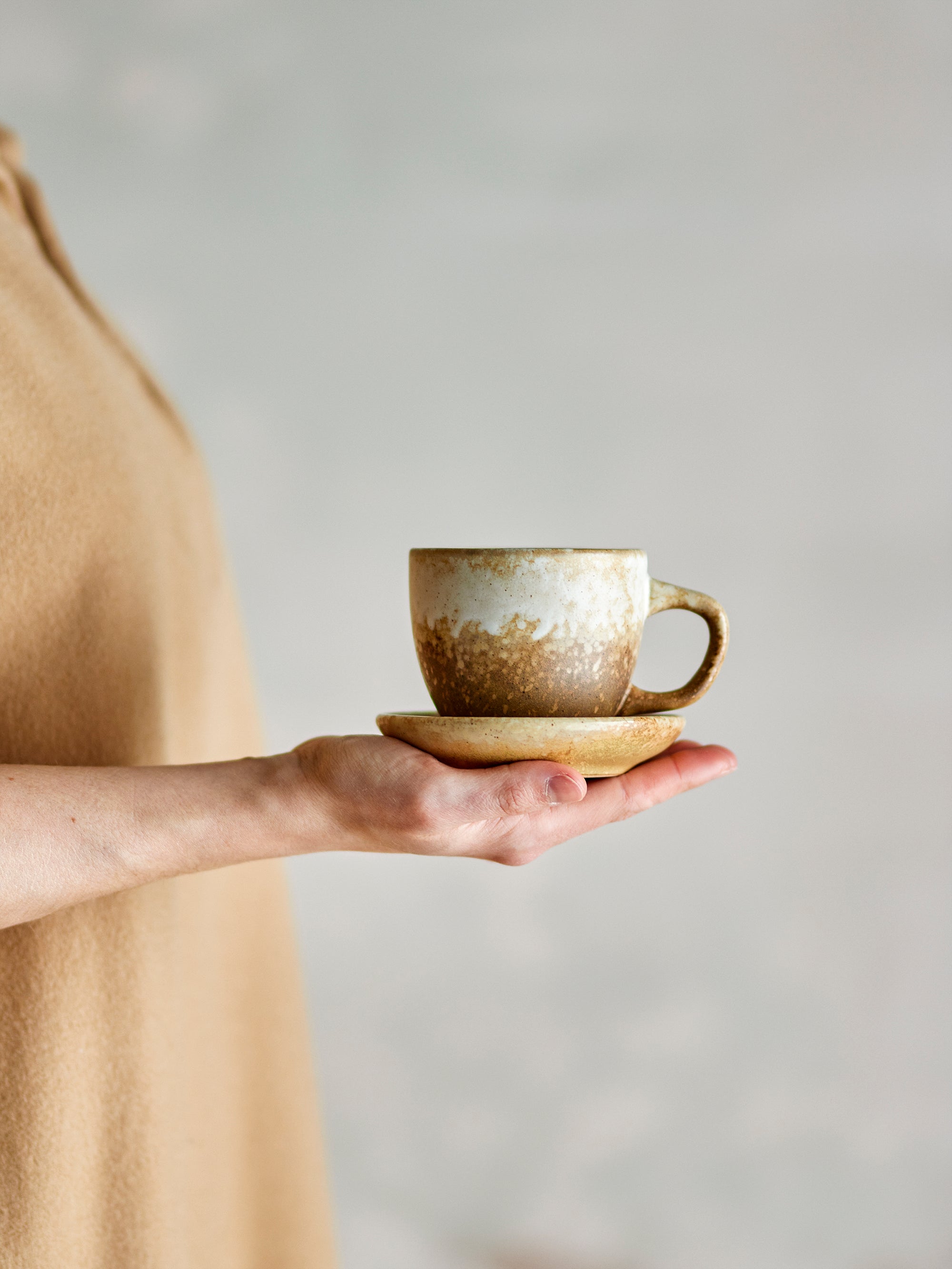 Bloomingville Brenta Kopp med Fat, Nature, Stengods