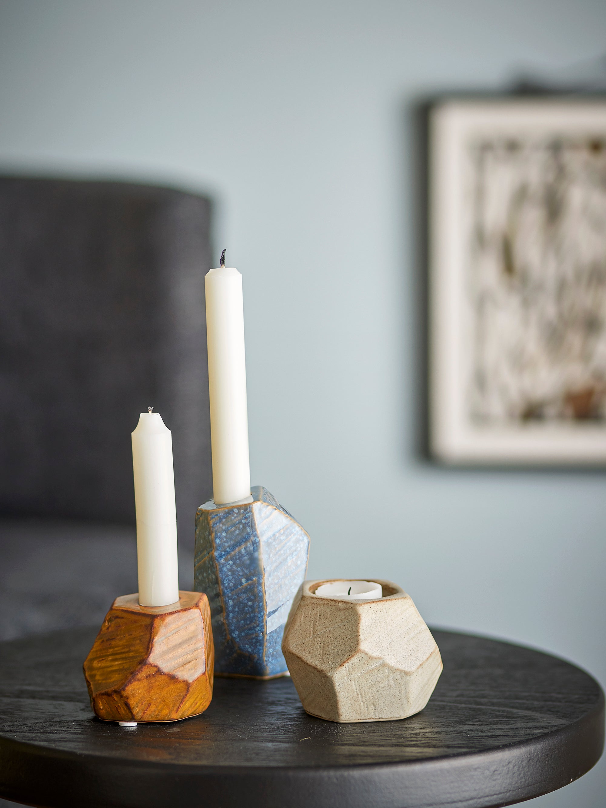 Bloomingville Kimber Värmeljus- och Ljuslykta, Multi, Stengods