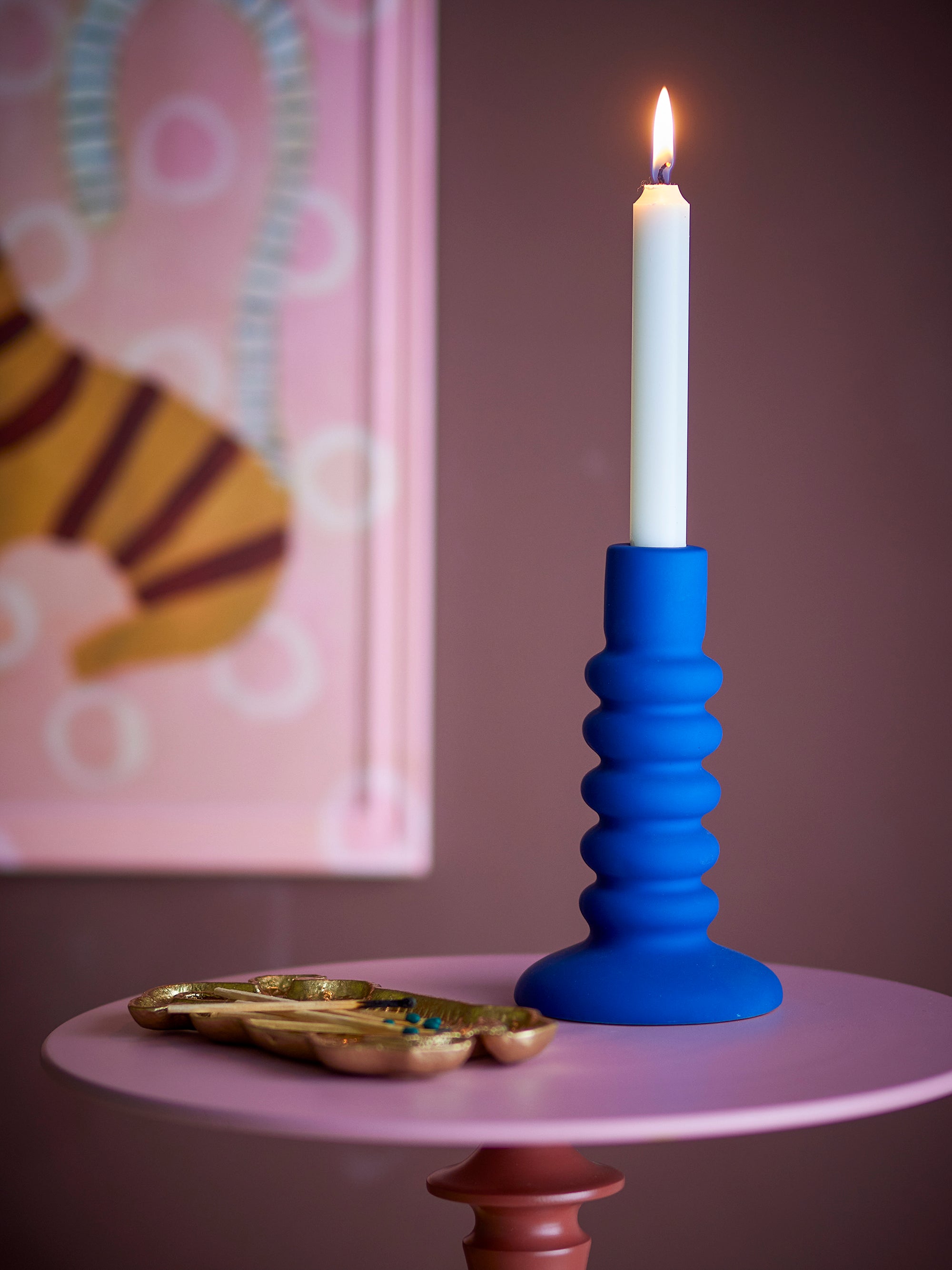 Bloomingville Thorne Ljuslykta, Blå, Stengods