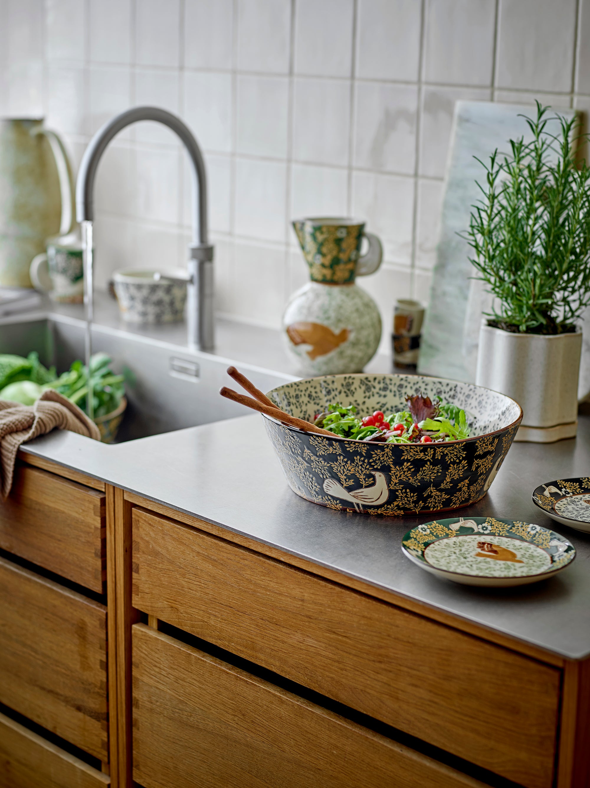 Bloomingville Argyle Blomkruka med Fat, Grå, Stengods