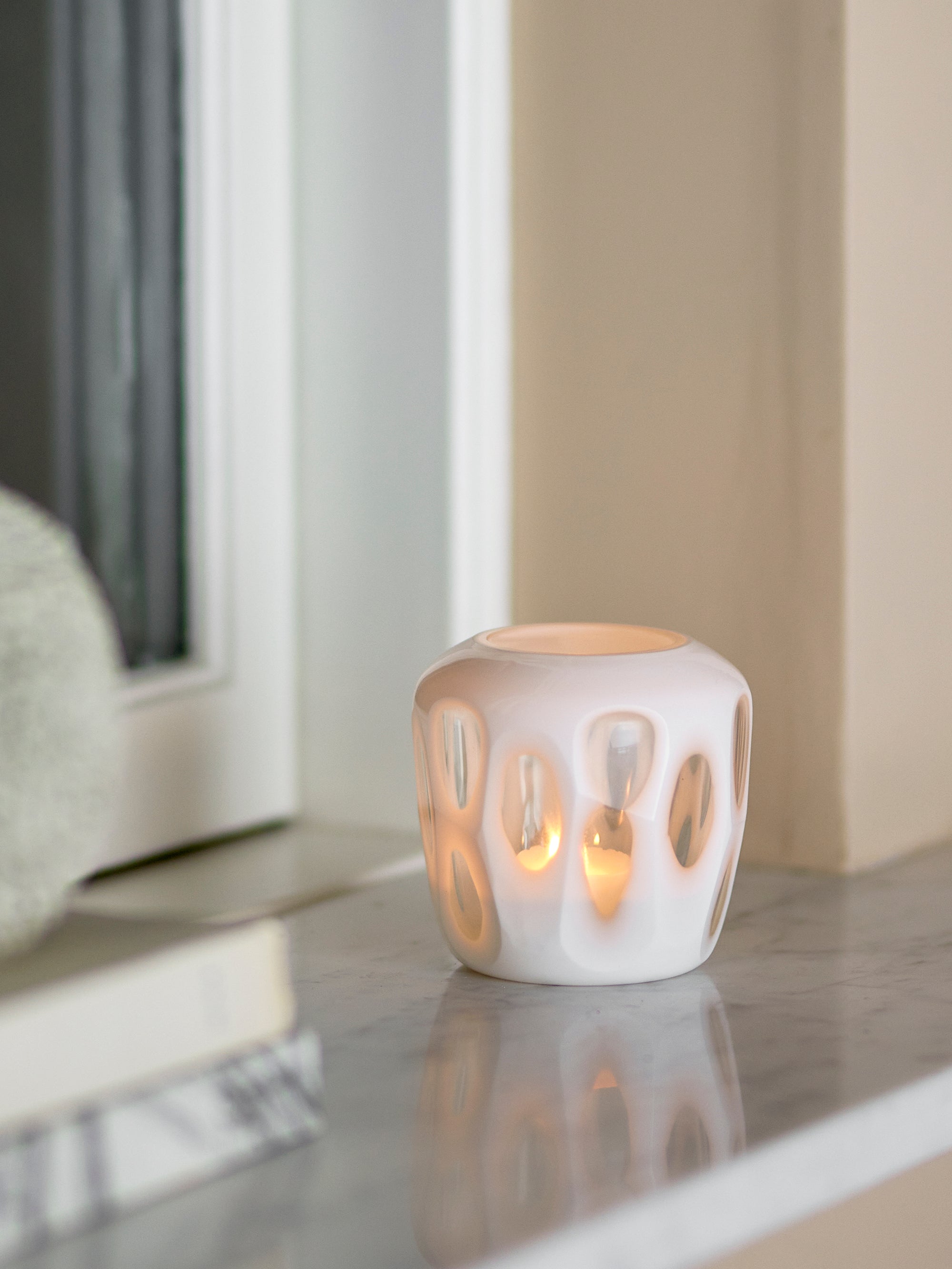 Bloomingville Rohan Votiv, Vit, Återvunnet Glas