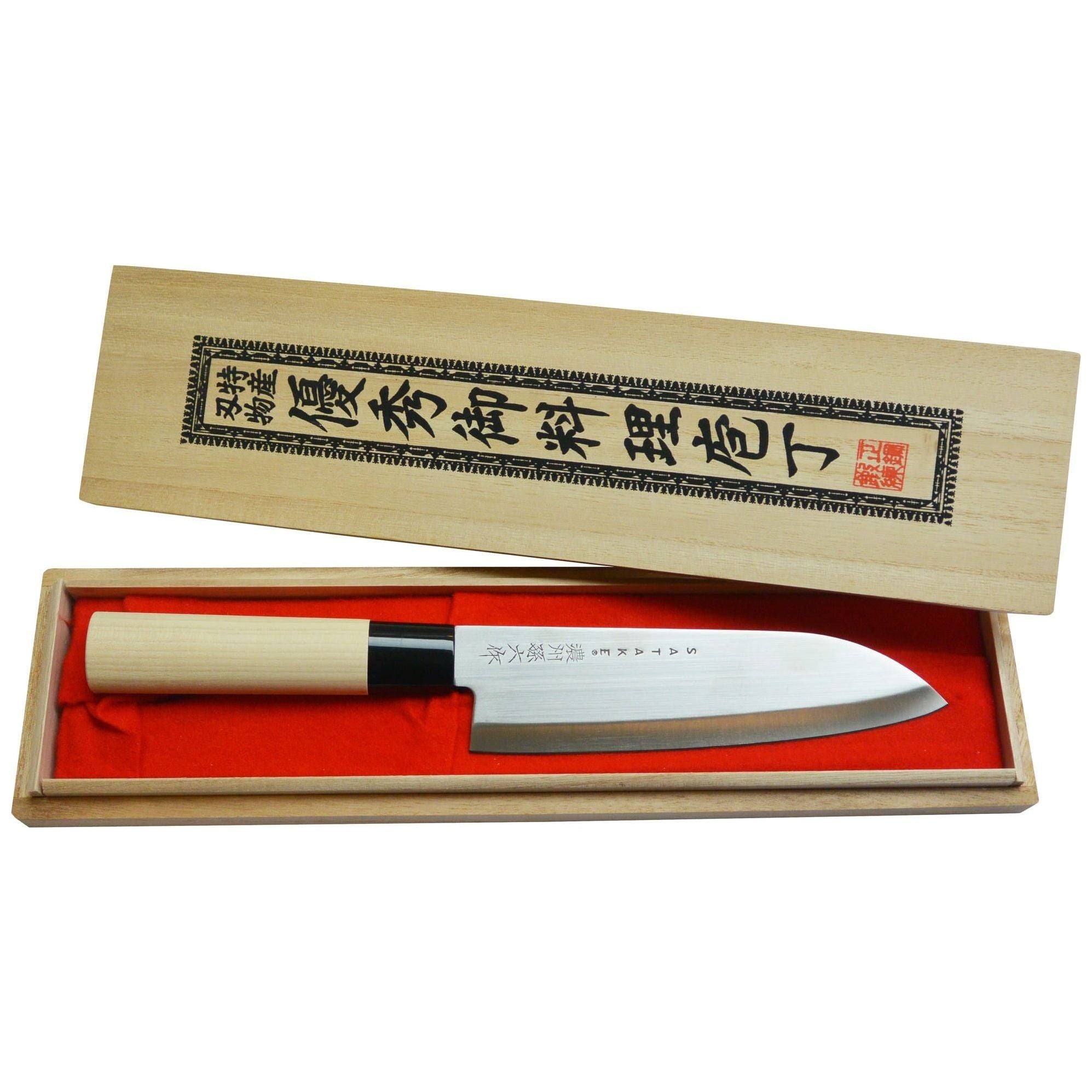 Satake Houcho Santoku/Kockkniv Magnoliahandtag 17 cm i Balsabox