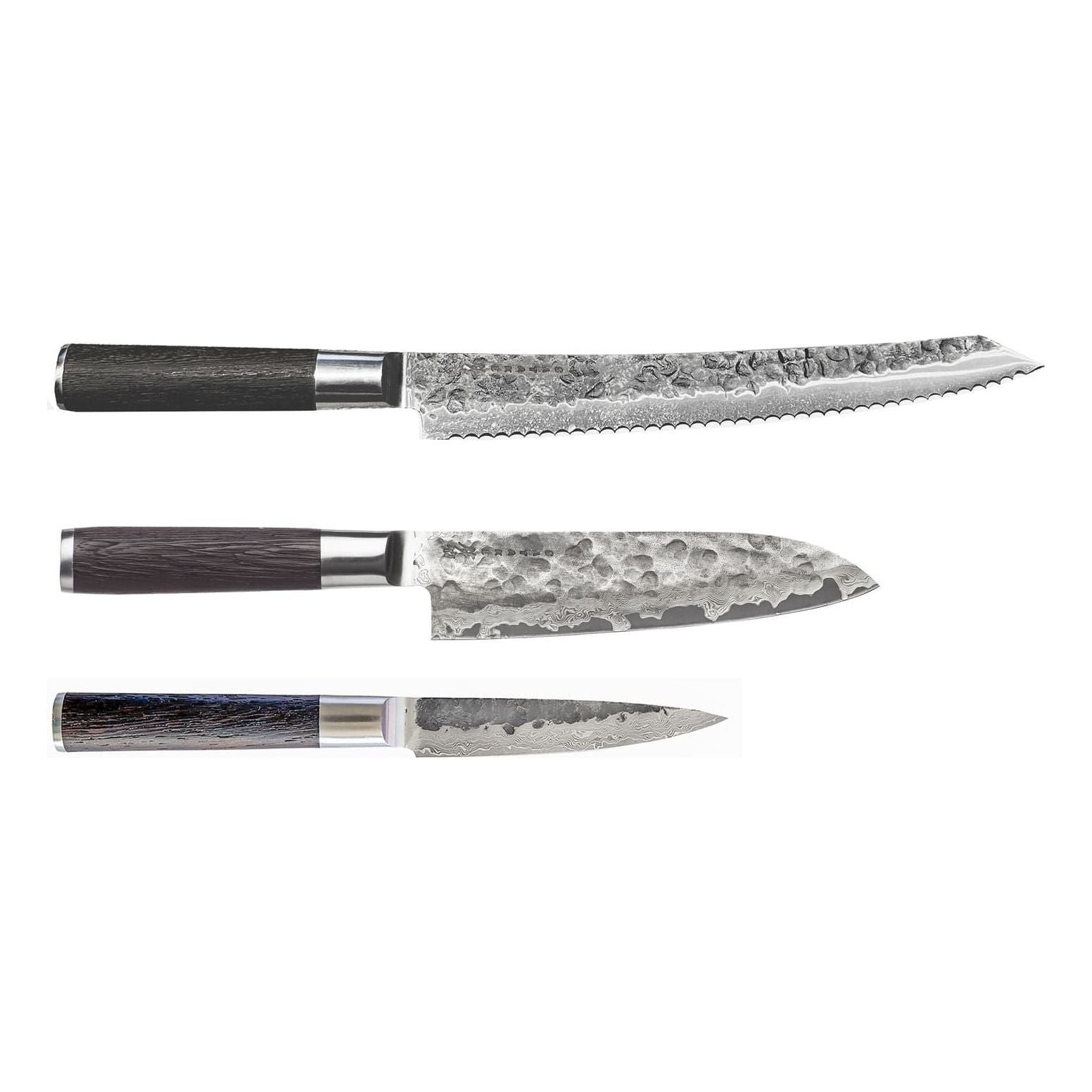 Satake Kuro Knivset 3 Delar (Brödsåg, Petty, Santoku)