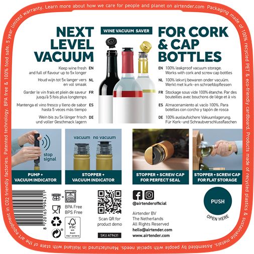 Airtender vakuumförslutare vin 3st stoppers