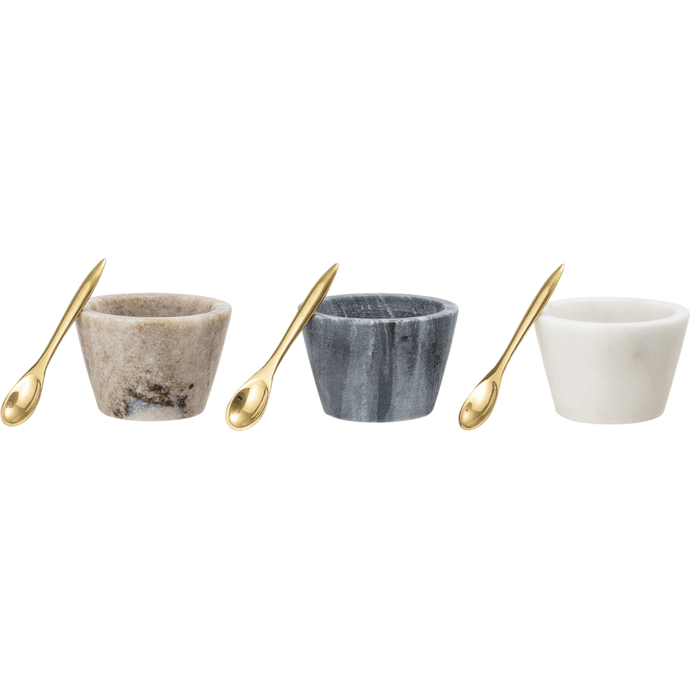 Bloomingville Rosamynthe Saltburk Med Sked Vit Marmor 3 Pack