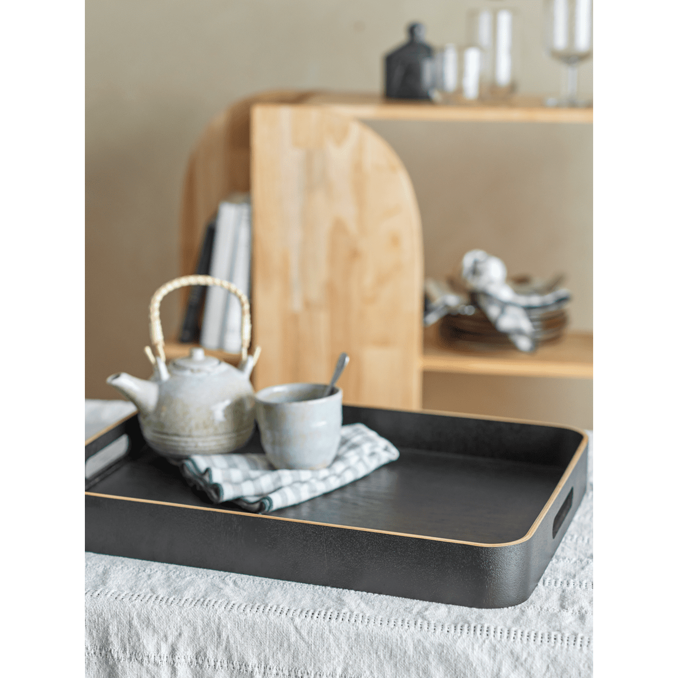 Bloomingville Leyton Bricka Svart Ek 50x38 cm
