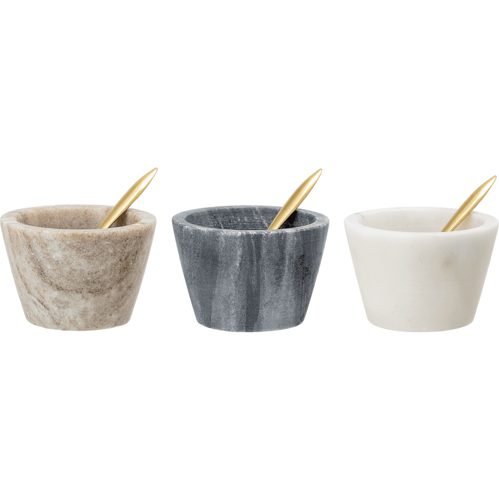 Bloomingville Rosamynthe Saltburk Med Sked Vit Marmor 3 Pack